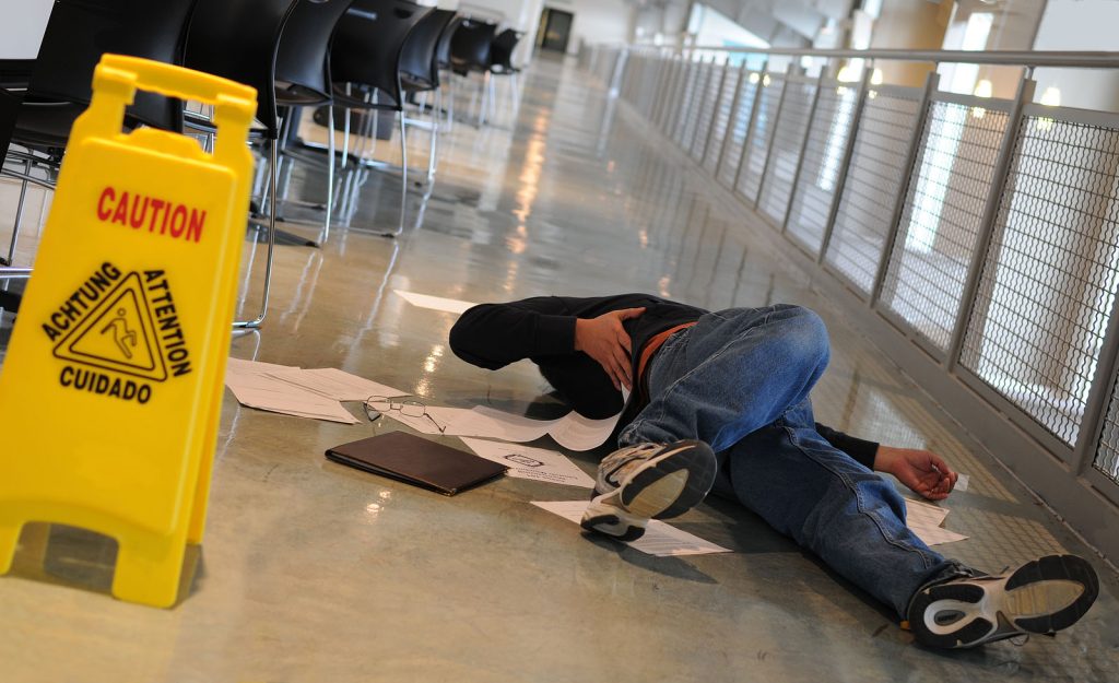 A man experiencing a slip and fall accident